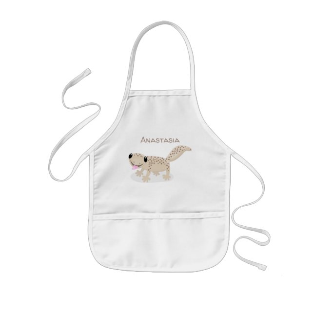 Cute spotted tan gecko cartoon illustration kids apron (Front)
