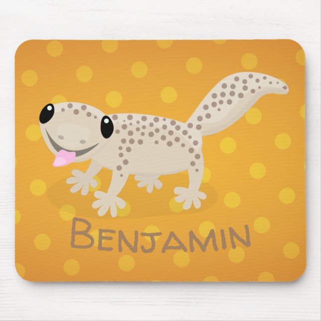 Cute spotted tan gecko cartoon illustration mouse pad (Front)
