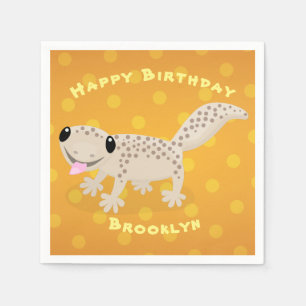 Cute spotted tan gecko cartoon illustration napkin