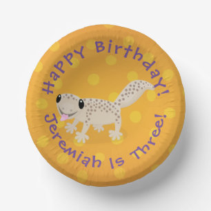 Cute spotted tan gecko cartoon illustration paper plate