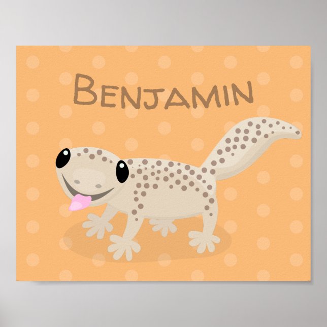 Cute spotted tan gecko cartoon illustration poster (Front)