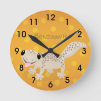 Cute spotted tan gecko cartoon illustration round