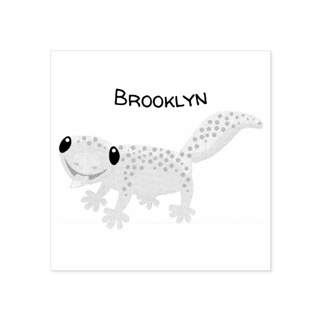 Cute spotted tan gecko cartoon illustration rubber stamp (Imprint)