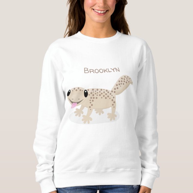 Cute spotted tan gecko cartoon illustration sweatshirt (Front)