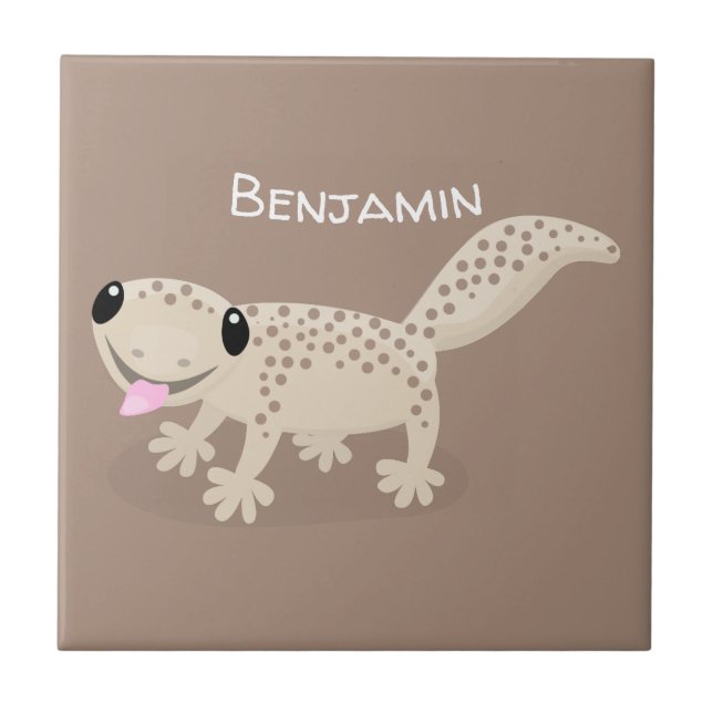 Cute spotted tan gecko cartoon illustration tile (Front)