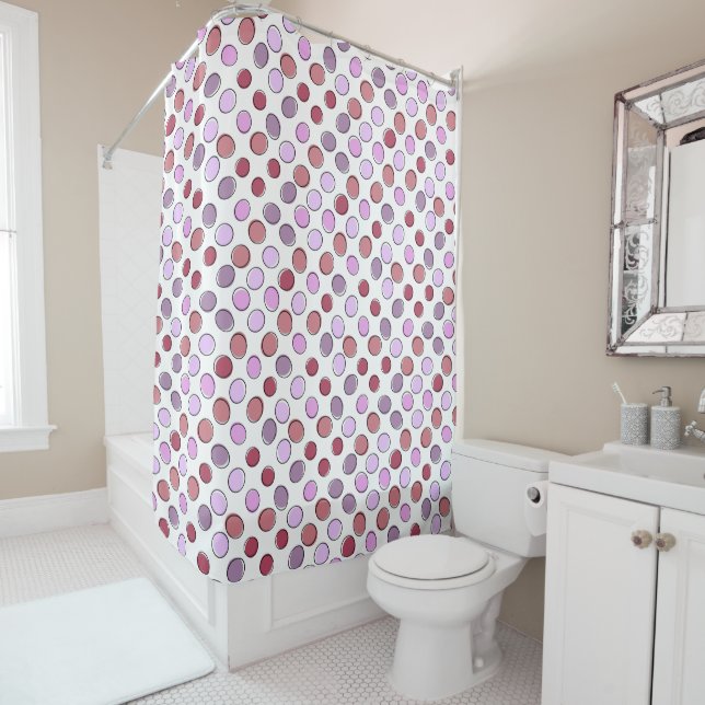 Cute Spotty Pink and Purple Pattern Shower Curtain (In Situ)