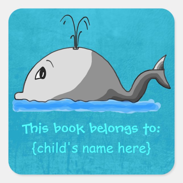 Cute Spouting Whale - Book Belongs To Square Sticker (Front)