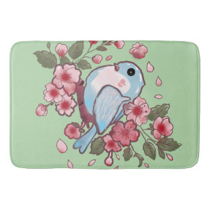 Cute Spring Bluebird & Cherry Blossom Watercolor A Bath Mat