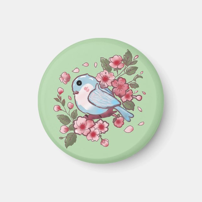 Cute Spring Bluebird & Cherry Blossom Watercolor A Magnet (Front)