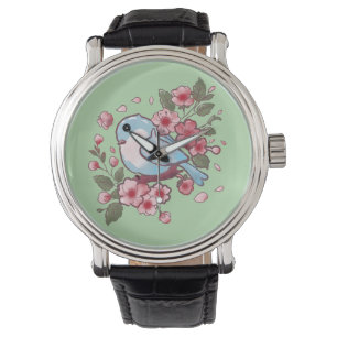 Cute Spring Bluebird & Cherry Blossom Watercolor A Watch