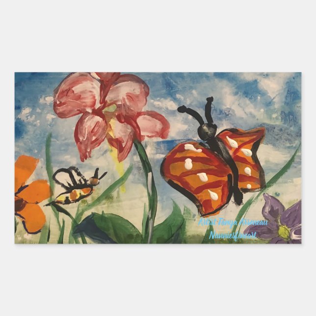 Cute Spring Blues and RED KIDS Art Rectangular Sticker (Front)