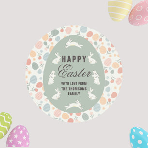 Cute Spring Bunnies Happy Easter   Classic Round Sticker