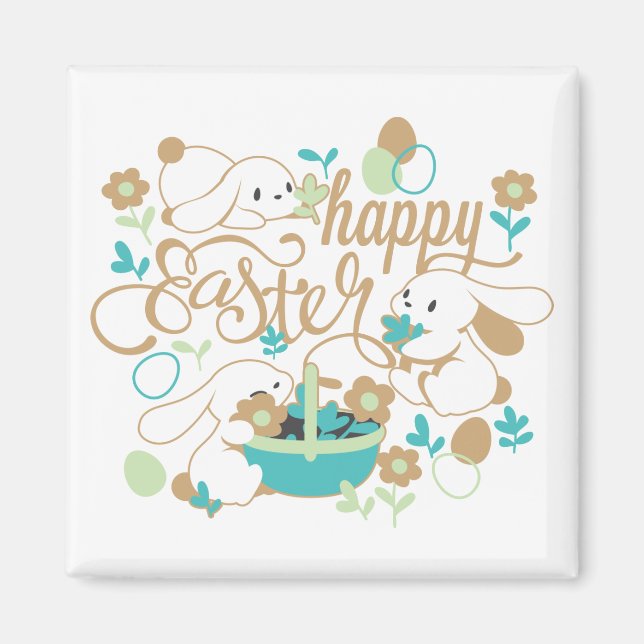 Cute Spring Bunny and Easter Garden Magnet (Front)
