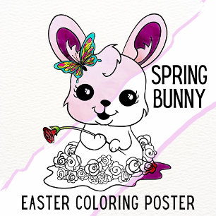 Cute Spring Bunny Easter Colouring Activity Poster