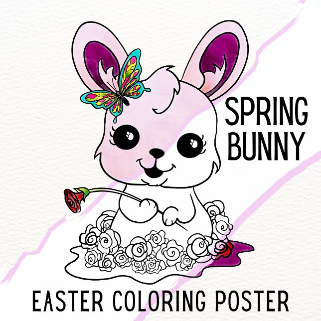 Cute Spring Bunny Easter Colouring Activity Poster (Cute Spring Bunny Easter Coloring Poster)