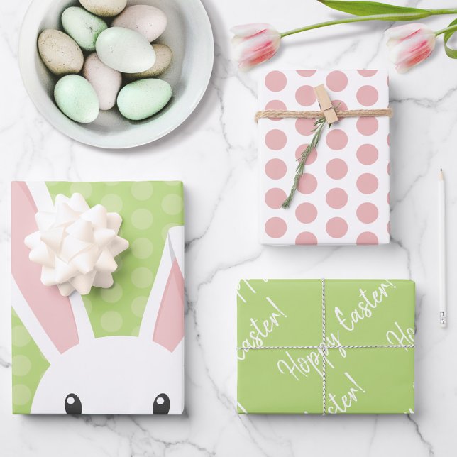 Cute Spring Bunny Happy Easter funny Green Pink Wrapping Paper Sheet (Creator Uploaded)