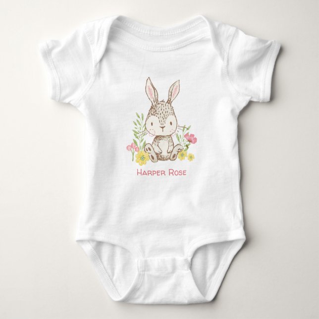 Cute Spring Bunny Personalised Baby Bodysuit (Front)
