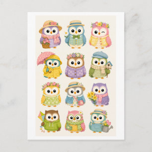Cute Spring Cartoon Owl Postcard