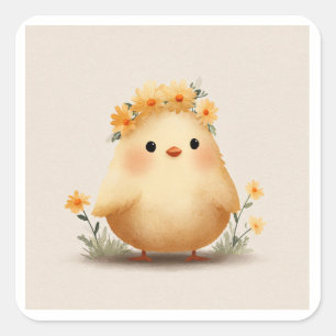 Cute Spring Chick Flower Crown Sticker