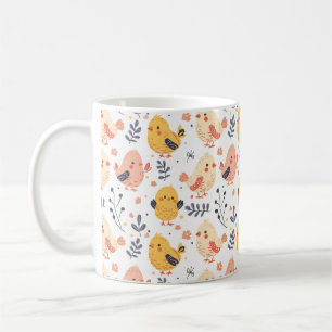 Cute Spring Chicks and Floral Pattern Coffee Mug