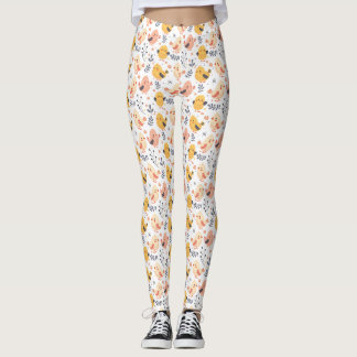 Cute Spring Chicks and Floral Pattern Leggings