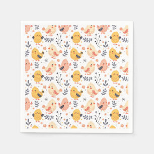 Cute Spring Chicks and Floral Pattern Napkin