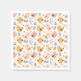 Cute Spring Chicks and Floral Pattern Napkin