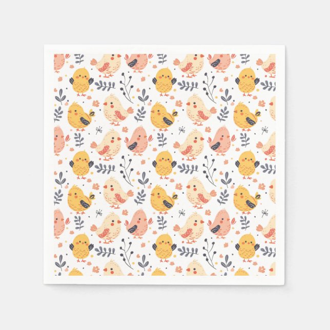 Cute Spring Chicks and Floral Pattern Napkin (Front)