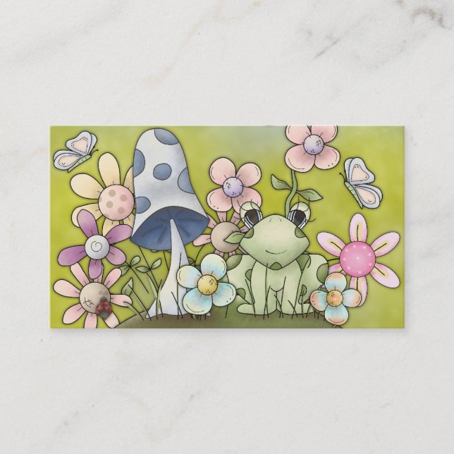 Cute spring design with animals and flowers business card (Front)
