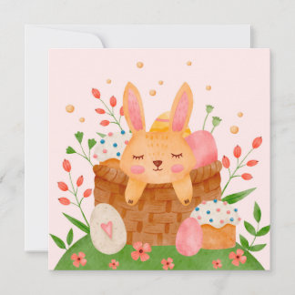 Cute Spring Easter Bunny and Basket Card