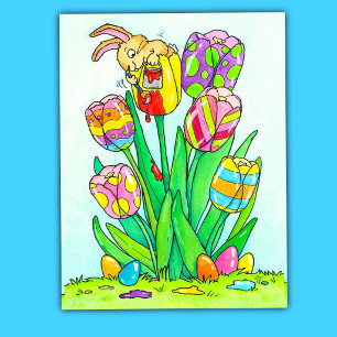 Cute Spring Easter bunny and flowers Postcard