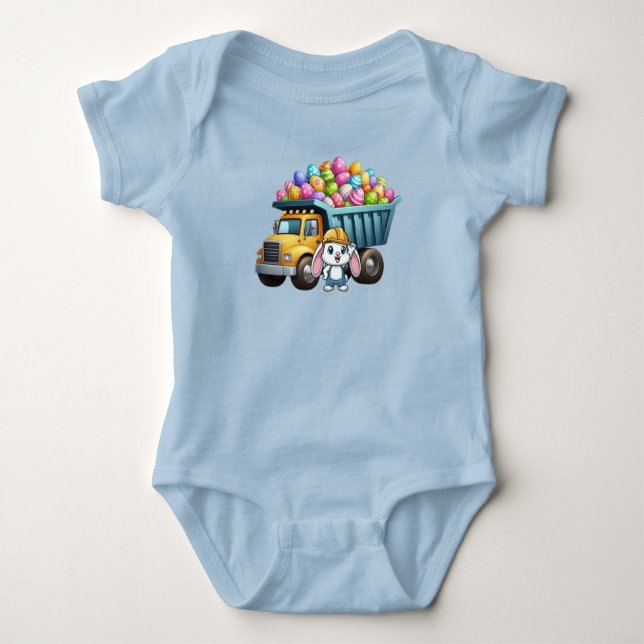 Cute spring/Easter bunny dump truck Baby Bodysuit (Front)