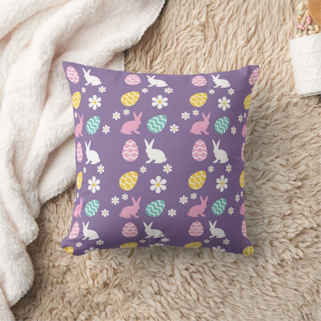 Cute Spring Easter Bunny Floral Pattern Egg Hunt  Cushion (Blanket)