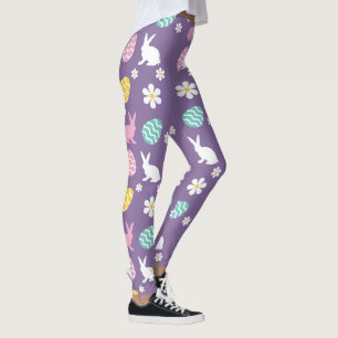 Cute Spring Easter Bunny Floral Pattern Egg Hunt  Leggings