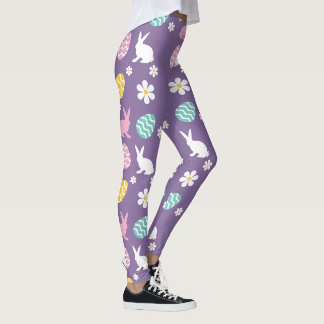 Cute Spring Easter Bunny Floral Pattern Egg Hunt  Leggings (Right)