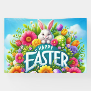 Cute spring/Easter bunny with egg Banner