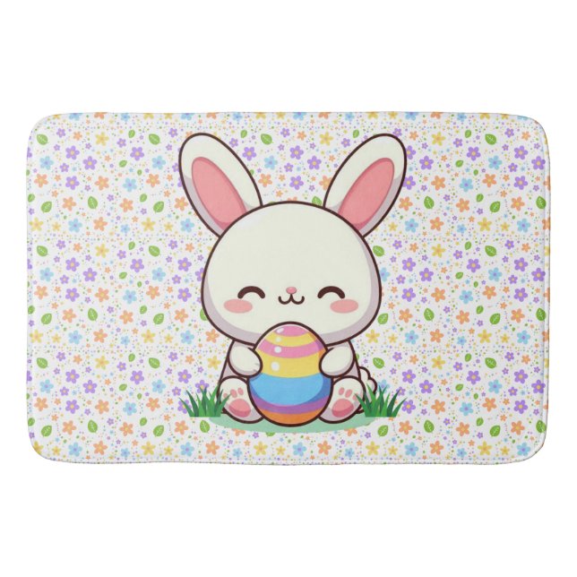 Cute spring/Easter bunny with egg Bath Mat (Front)