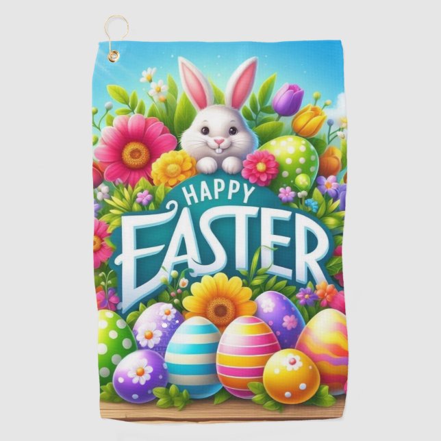 Cute spring/Easter bunny with egg Golf Towel (Front)