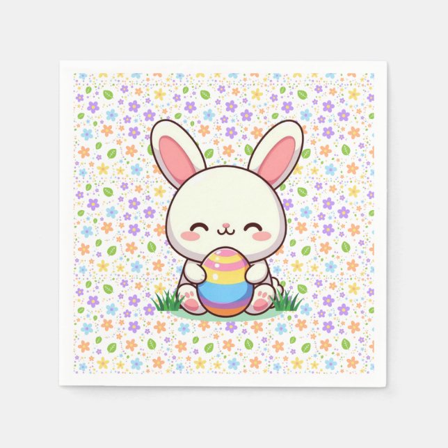 Cute spring/Easter bunny with egg Napkin (Front)