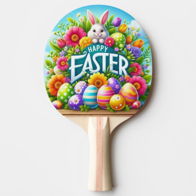 Cute spring/Easter bunny with egg Ping Pong Paddle (Front)