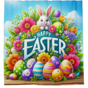 Cute spring/Easter bunny with egg Shower Curtain