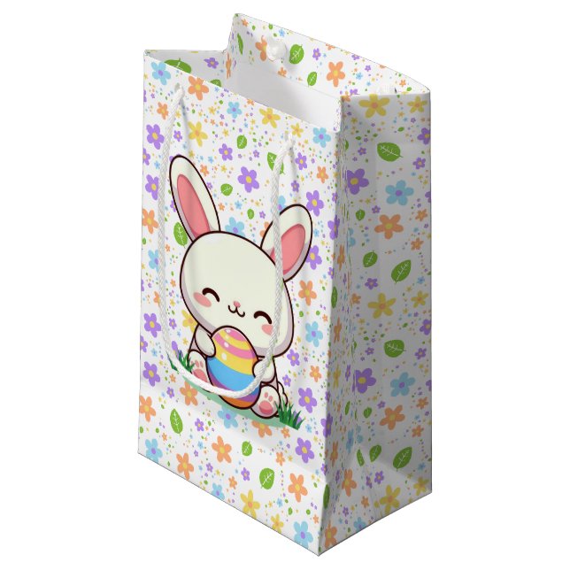Cute spring/Easter bunny with egg Small Gift Bag (Front Angled)