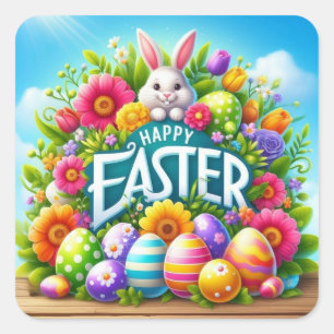 Cute spring/Easter bunny with egg Square Sticker