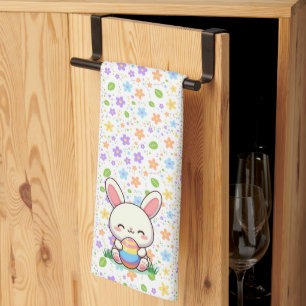Cute spring/Easter bunny with egg Tea Towel
