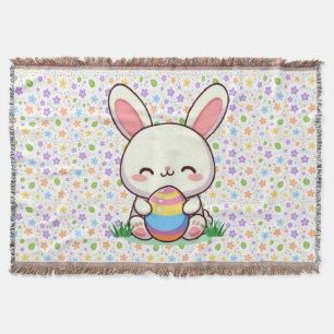 Cute spring/Easter bunny with egg Throw Blanket