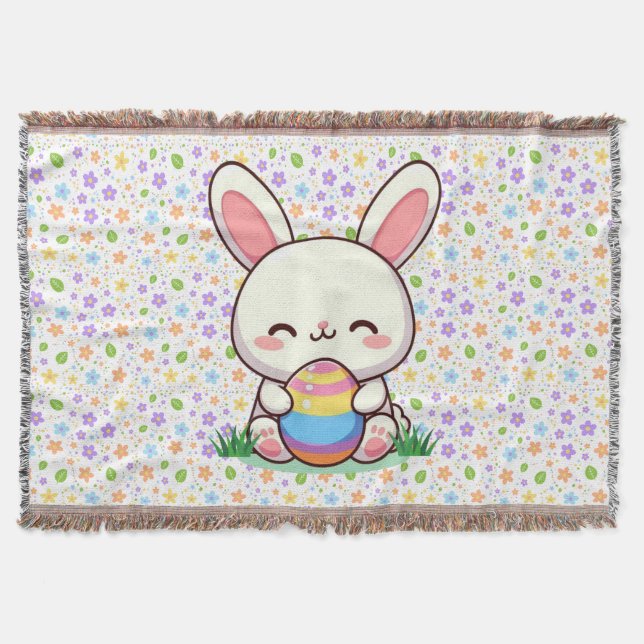 Cute spring/Easter bunny with egg Throw Blanket (Front)