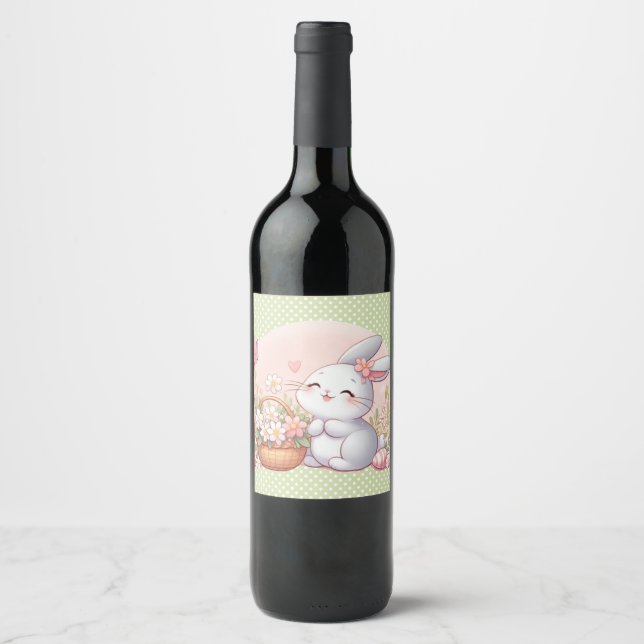 Cute spring/Easter bunny with egg Wine Label (Front)