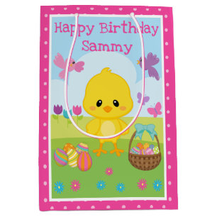 Cute Spring Easter Chick & Chocolate Eggs Birthday Medium Gift Bag