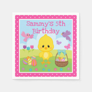 Cute Spring Easter Chick & Chocolate Eggs Birthday Napkin
