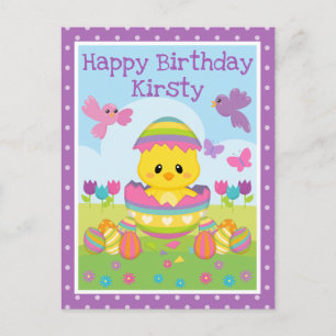 Cute Spring Easter Chick & Chocolate Eggs Birthday Postcard